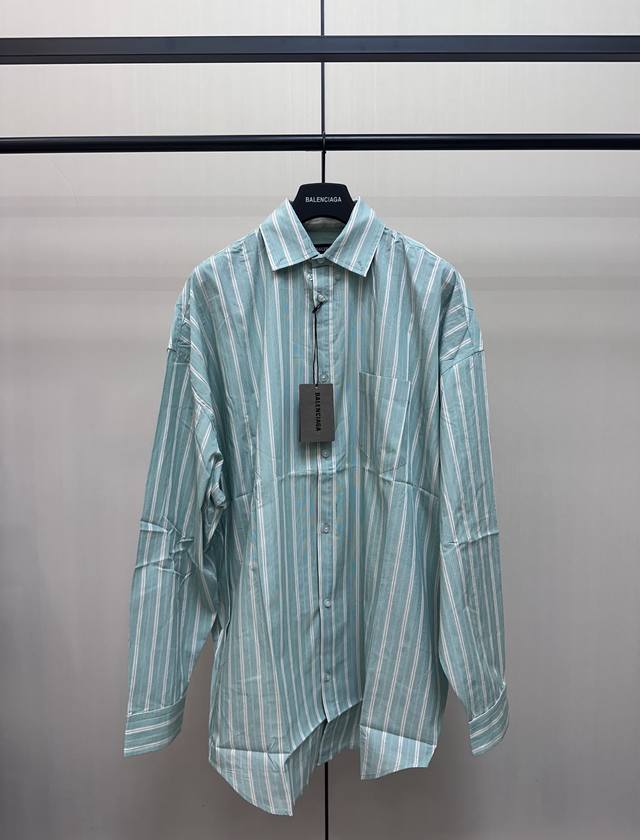 Balenciaga Dopamine Mint Green Striped Shirt is made of high-quality cotton fabr