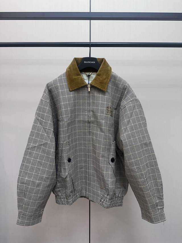 Miumiu Check Corduroy Lapel Jacket DDD. Black, white, and brown plaid design wit