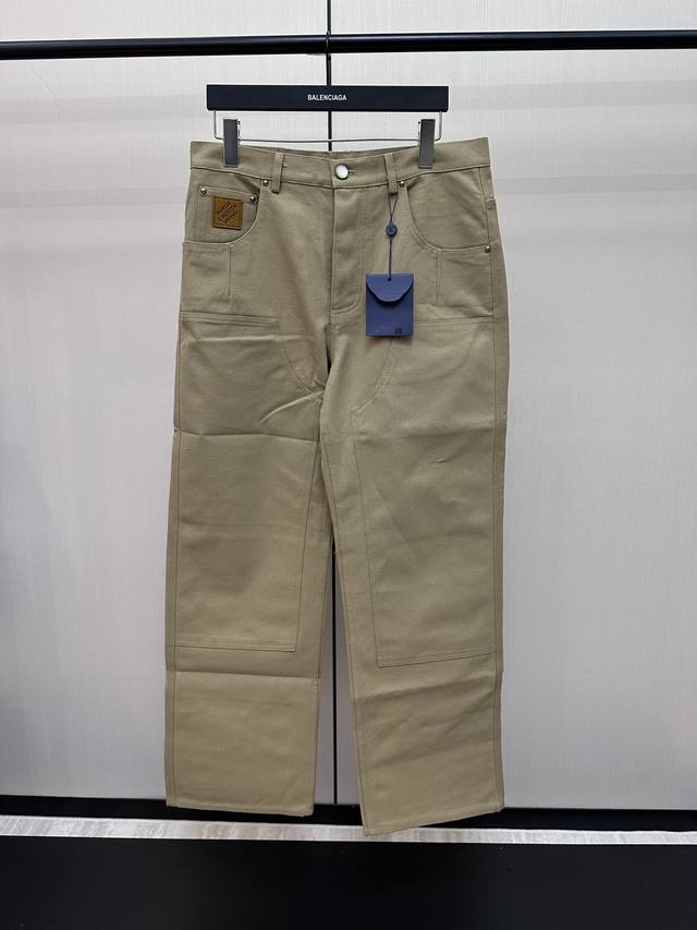 Louis Vuitton Leather Label Washed Work Trousers DDD. Made from custom khaki dye