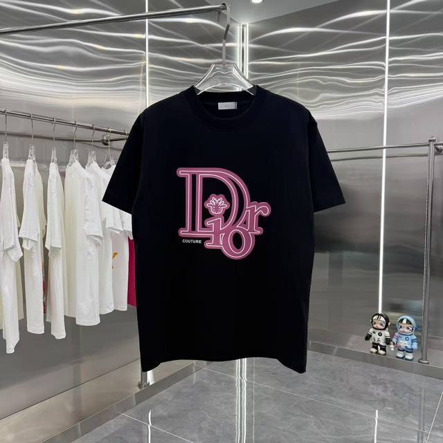 Dior 2025 Spring/Autumn new 320g round neck short-sleeved 3D printed three-dimen