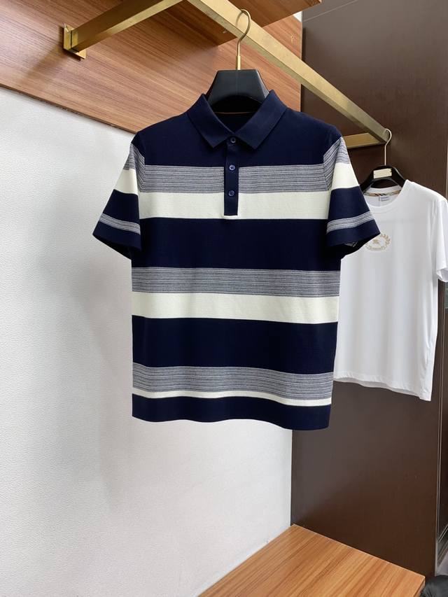 Lp Loro Piana Men's High-End Simple Lapel Thickened Knitted Short-Sleeve Sweater