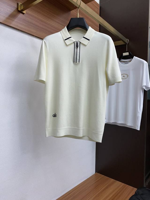Alo family men's high-end, simple, lapel, thickened knitted short-sleeved sweate