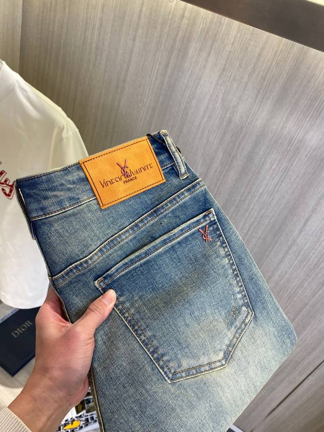 Ysl Saint Laurent 2025 Spring/Summer new men's jeans, made from imported denim f