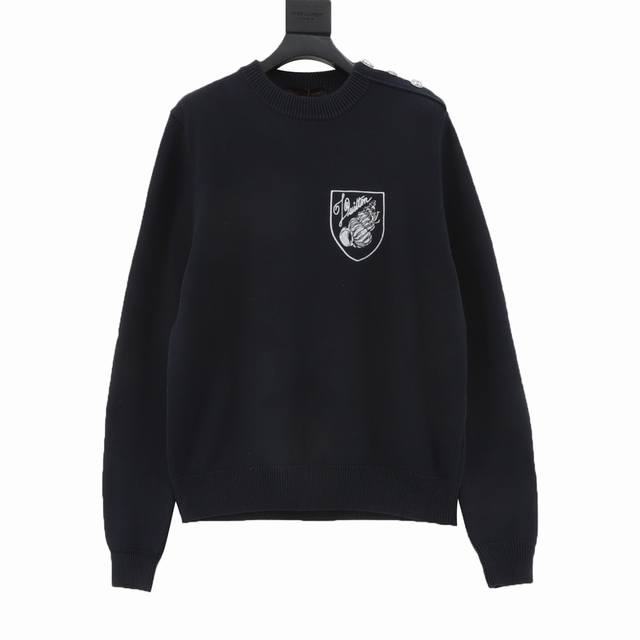 Louis Vuitton Lv Conch Medal Shoulder Button Round Neck Knitted Sweater Authenti