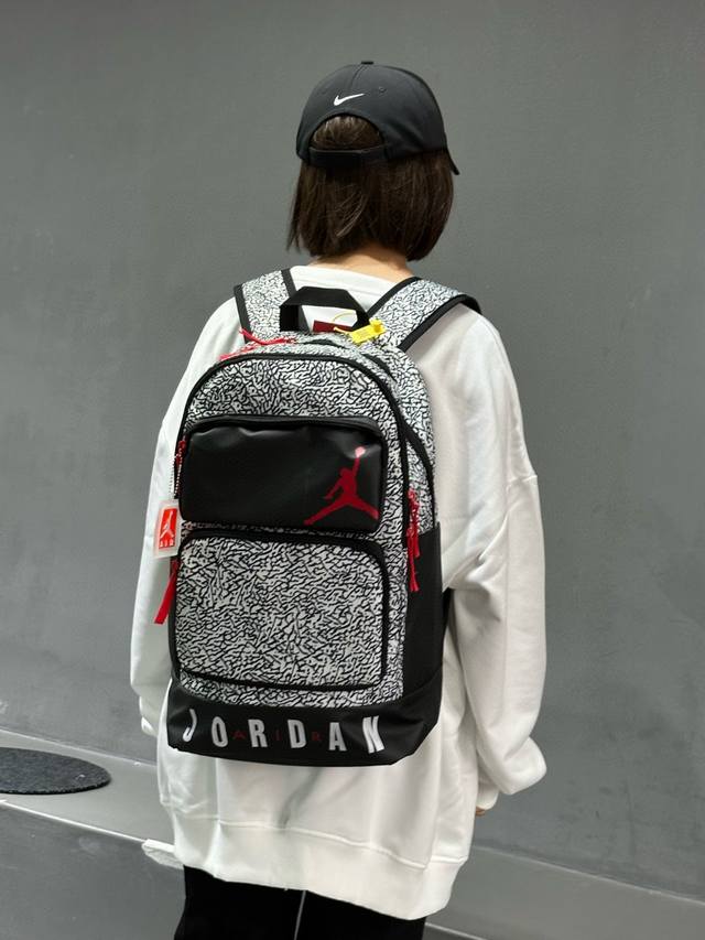 Jordan multi-pocket backpack with a large logo, suitable for both men and women