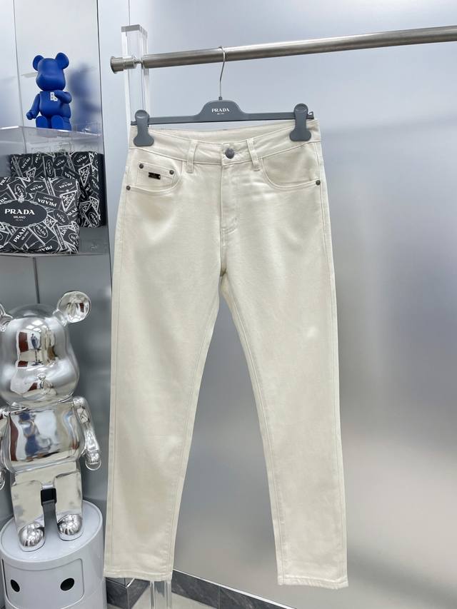 Gu*25Ss new logo jeans trousers Kk summer thin stretch slim fit pants trendy and