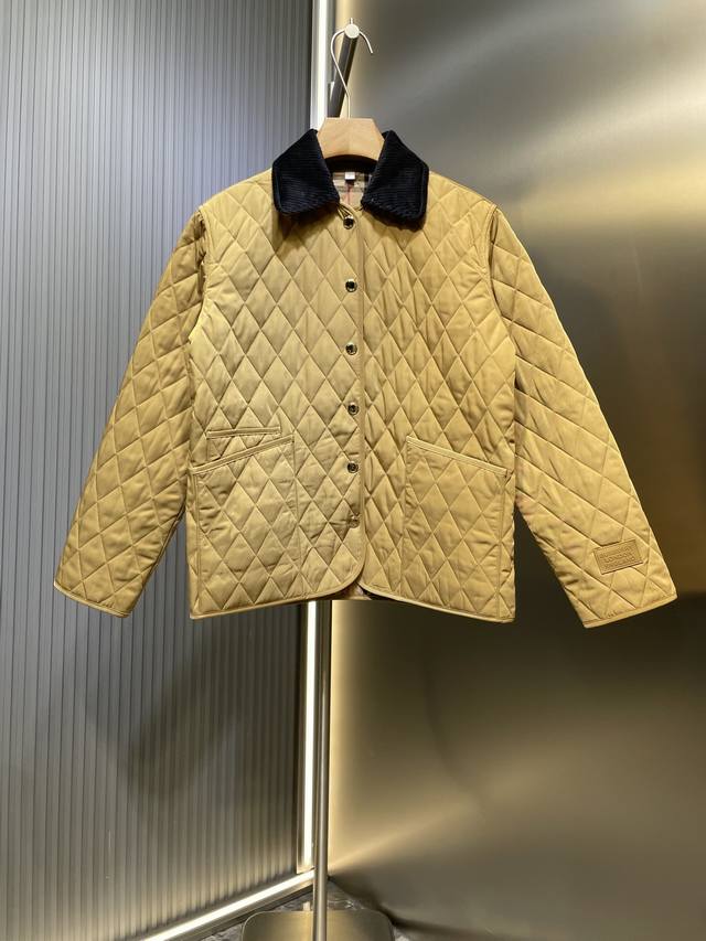 Burberry 25Fw new diamond quilted long-sleeved jacket for women Custom corduroy