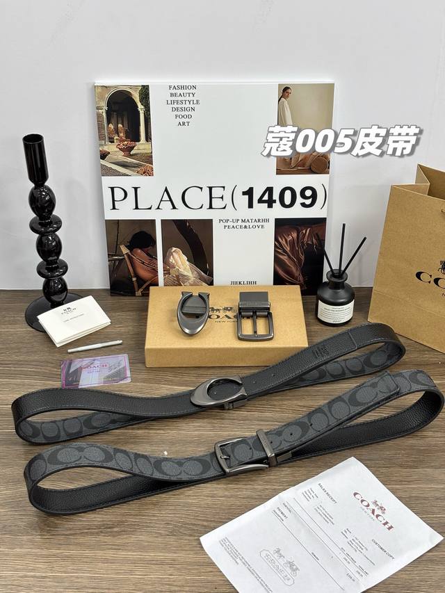 Qixi Festival gift: Coach 005 Men's Belt with Saddle Ribbon and Crescent Double