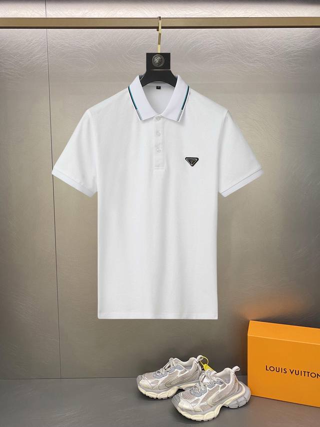 Prada's high-end business white-collar casual business lapel short-sleeved shirt