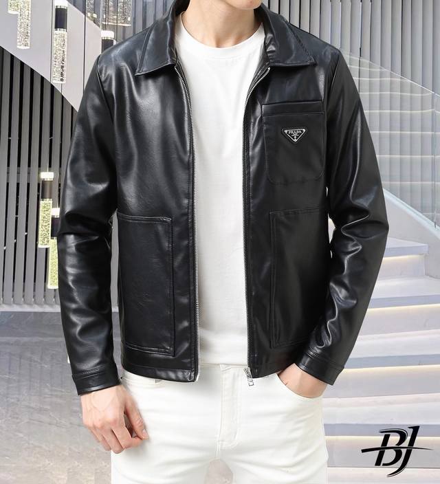 Prada 2025 spring new casual leather jacket, the latest fashion casual zipper ja