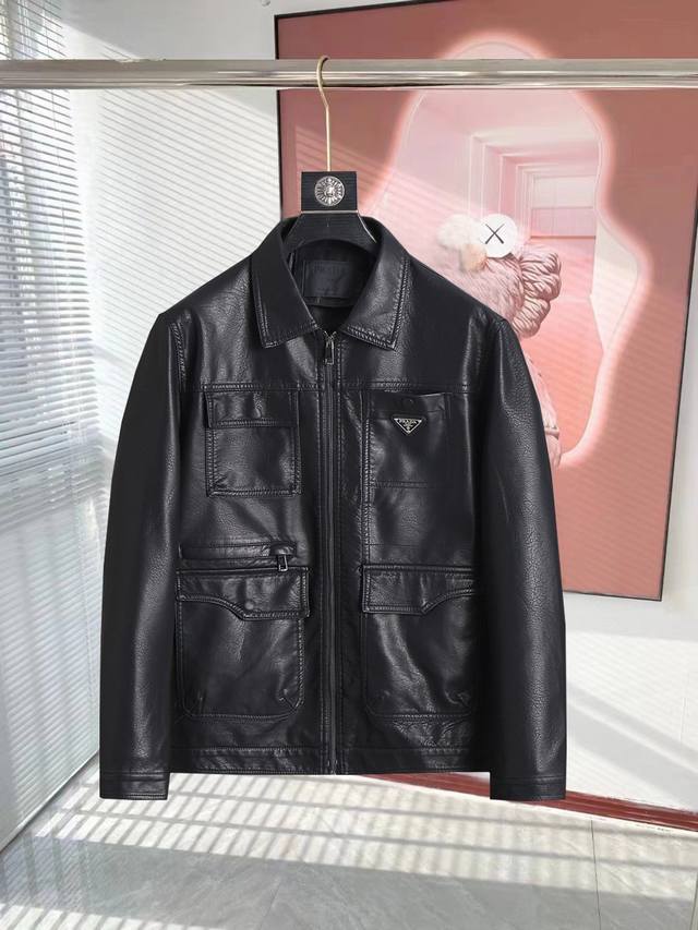 Prada's high-end, stylish, new leather casual jacket for spring 2025. Made of i