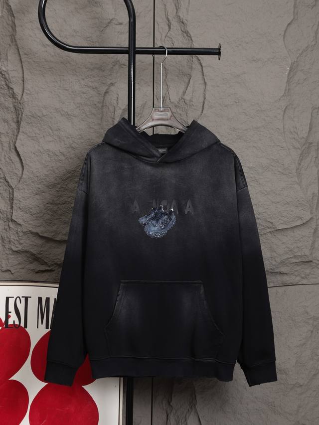 Balenciaga 2025 Fall Hooded Sweatshirt Top-notch! American acid-washed distress