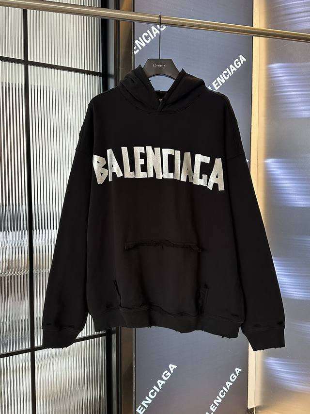High-end Custom Balenciaga# 25Fw Autumn/Winter Artistic Hooded Tape Letter Hole