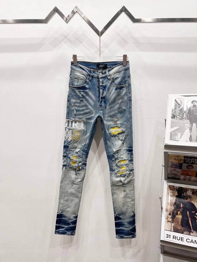 Style No.: C073 Amiri & Amiri 2025 new style heavily embroidered yellow patched