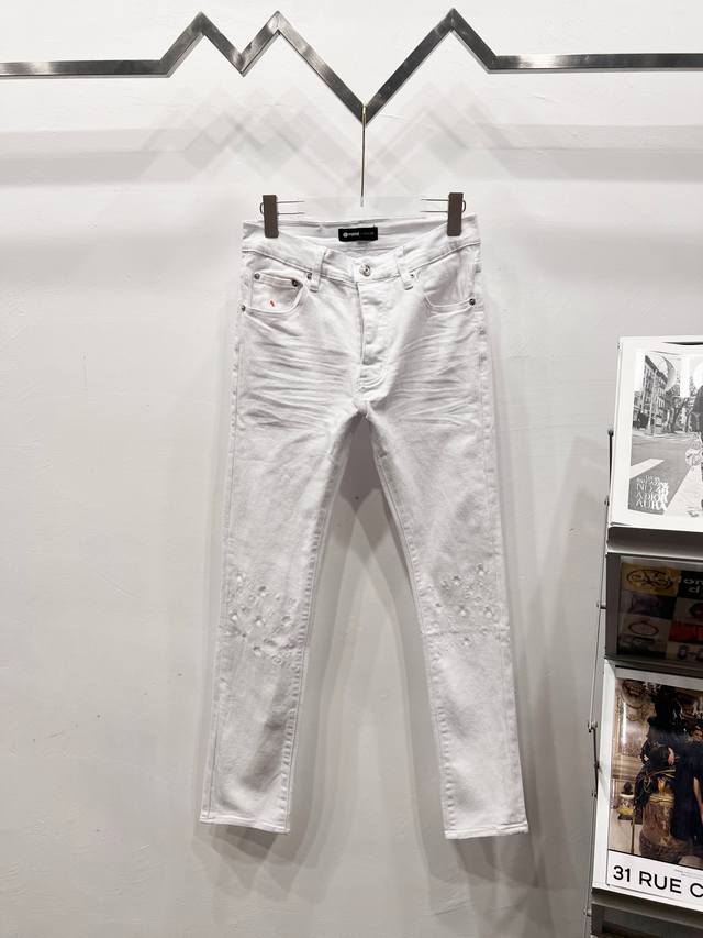Style No.: C071 Purple Brand skinny jeans Hand-painted and embroidered slightly