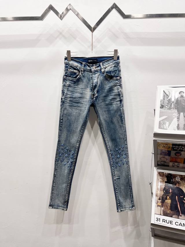 Style No.: C086 Purple Brand skinny jeans Hand-painted and embroidered micro-st