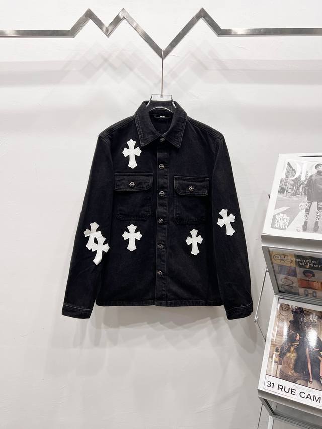 Style: R040 Chrome Hearts Cross-Patch Leather Embroidered Shirt Jacket Os fit f