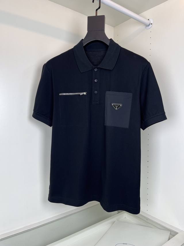 Xinp Pr**A 2025 Spring/Summer Pocket Design Lapel Short-Sleeved Polo Shirt. The