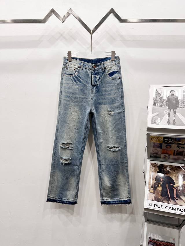 Style No.: R048 Celine 2025 New Heavy-Duty Ripped Couple's Washed Loose Jeans H