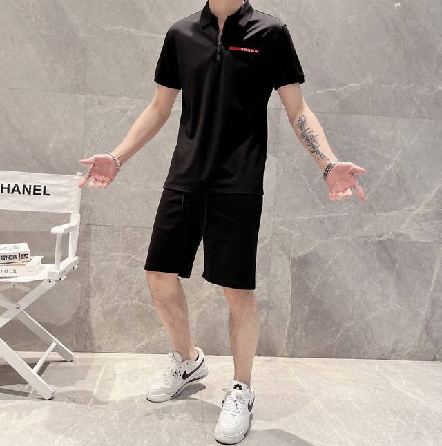 Mos Prada Ss new spring and summer lapel short-sleeved suit, the fabric feels so