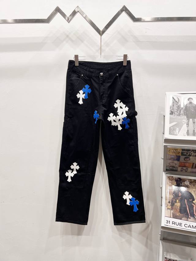 Style: R016 Chrome Hearts & SS25 Black White Grained Leather Denim Workwear Pan