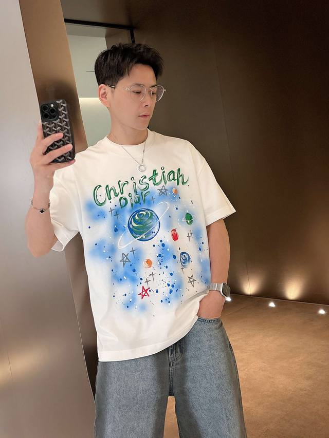 Qian Dior 25Ss new summer hand-painted short-sleeved T-shirt! Available simultan