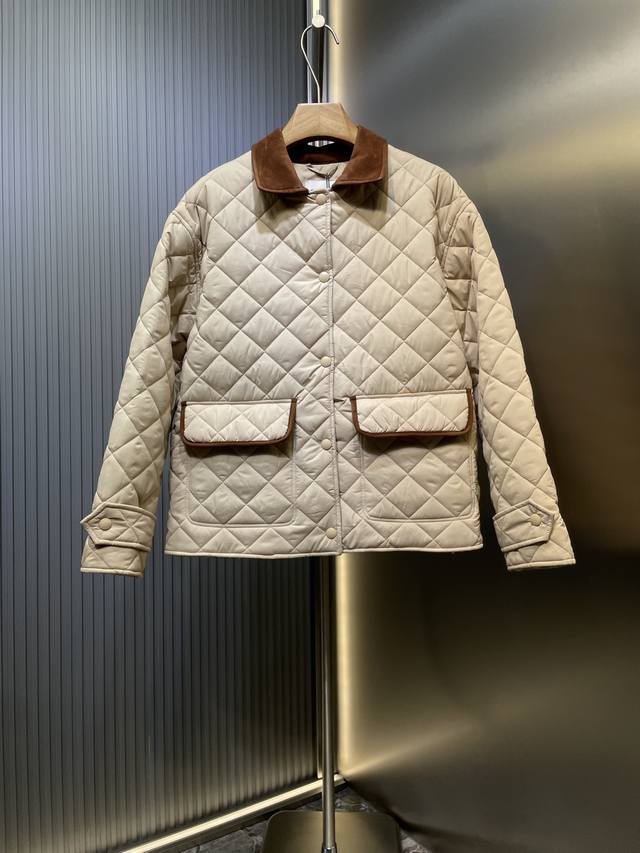 Miumiu 25 New Suede Collar Splicing Diamond Checkered Jacket The splicing design
