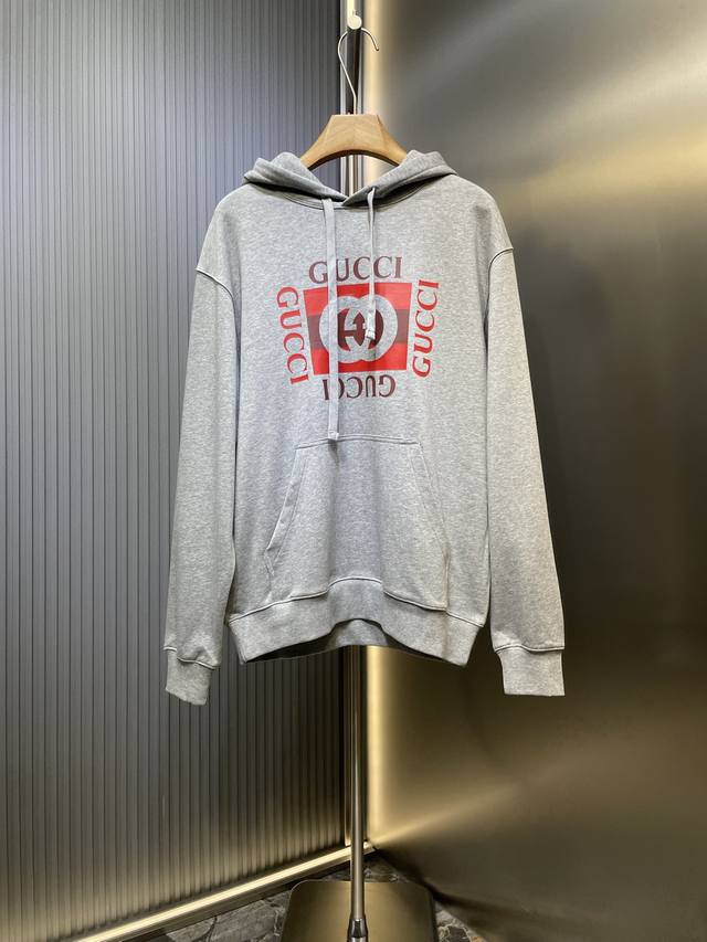 Gucci printed hooded sweatshirt Custom-dyed plain heather grey cotton knit fabri