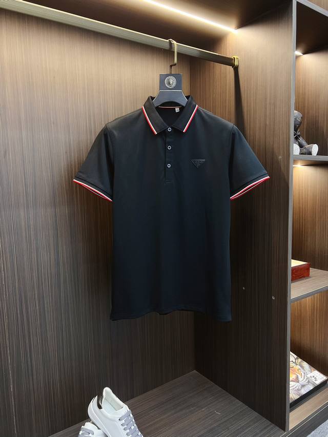 Prada high-end custom, 2025 new fashion lapel short-sleeved Polot shirt, origin