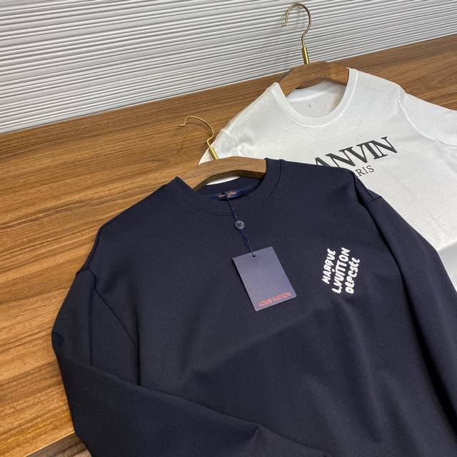 Lv25Ss New Early Spring High-Quality Terry Cotton Crewneck Sweatshirt, Unisex, F
