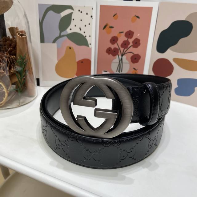 New arrival! Hot item! Gucci men's belt with classic full-leather print and imp