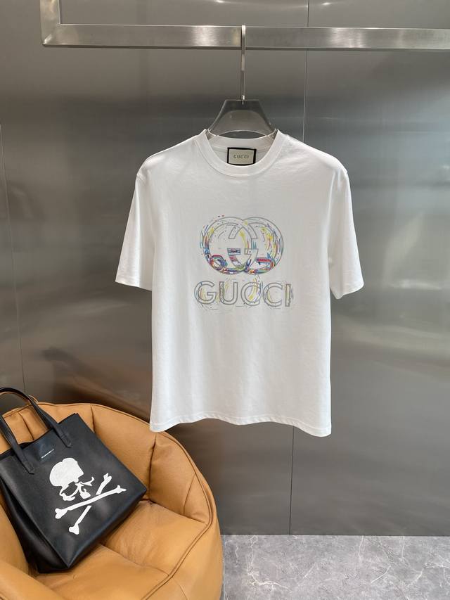 GujiaGucci short-sleeved Tl colorful high-end color ink double G printing with a