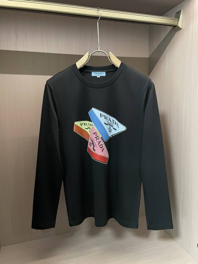 Prad's new fall/winter crewneck long-sleeved T-shirt, regular fit for both men a