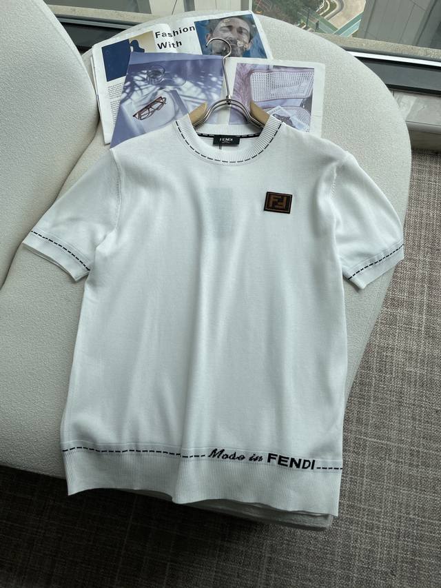 Fd 2025Ss new summer men's knitted crew neck short-sleeved shirt! Exclusively la