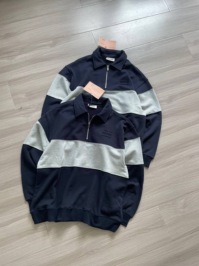 Miumiu 25 Autumn and Winter Patchwork Colorblock Half-Zip Sweatshirt The top ver