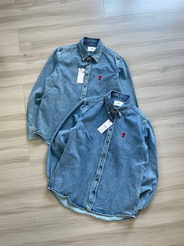 Ami 25 Autumn/Winter Red Heart Embroidered Denim Shirt JacketMany celebrities, i