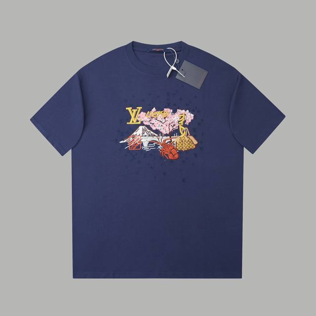 Louis Lv 25Ss early spring new short-sleeved shirt with Lv lettering and landsca