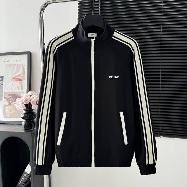 Style number: A69 Celine small logo embroidered ribbon zipper jacket fabric is