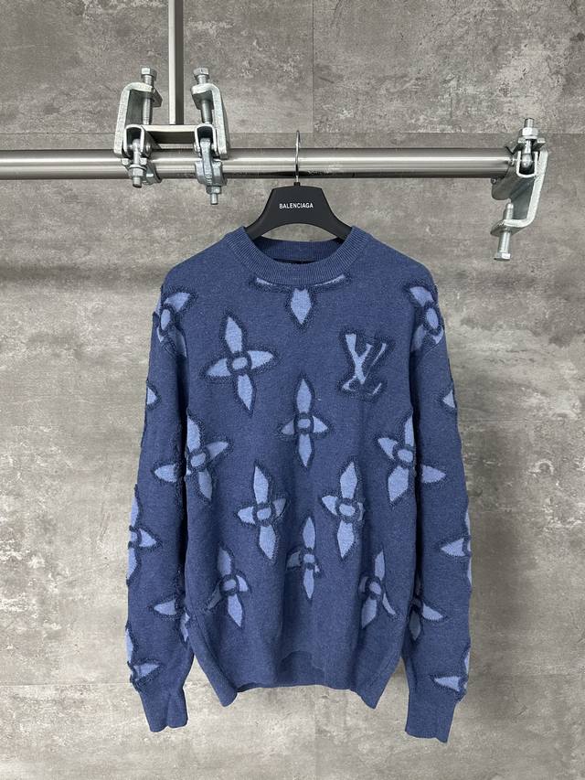 Lv Louis 25Fw's new embossed jacquard intarsia logo and lettering knitted crewne