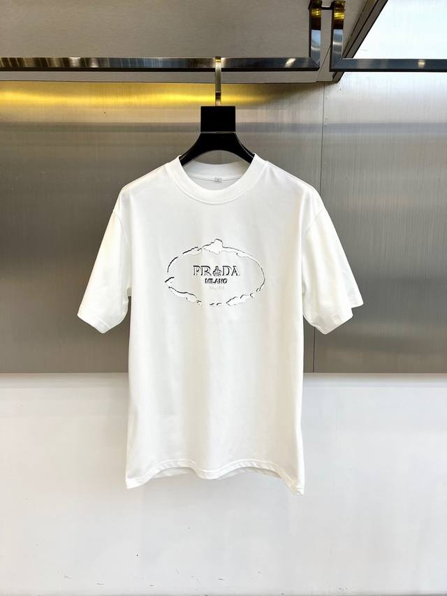 Prada, 2025 summer men's round neck fashionable three-dimensional letter casual