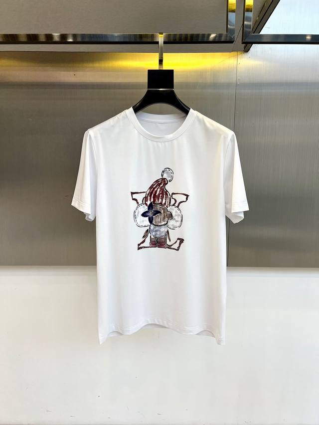 Lv, 25S Early Spring Runway Printed Round Neck Short-Sleeved T-shirt, made of pu