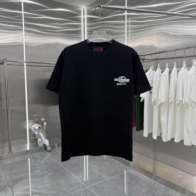 Gucc 2025 autumn and winter new 320g custom fabric round neck short sleeves pers