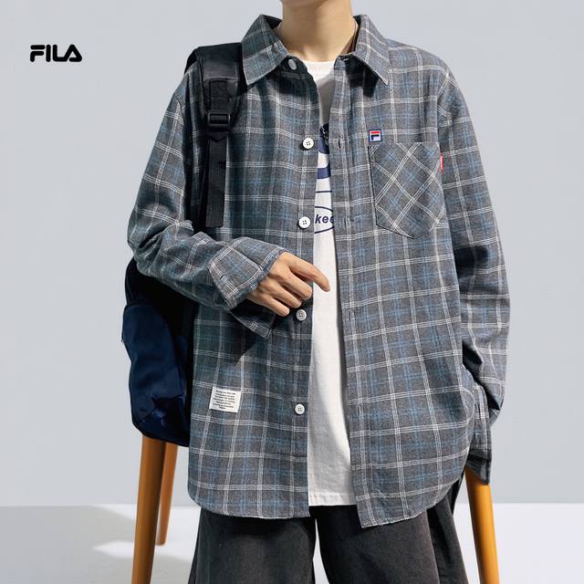 Fila Overseas Edition 25Ss New Two-Color Ins Plaid Washed Long-Sleeved Shirt Mad