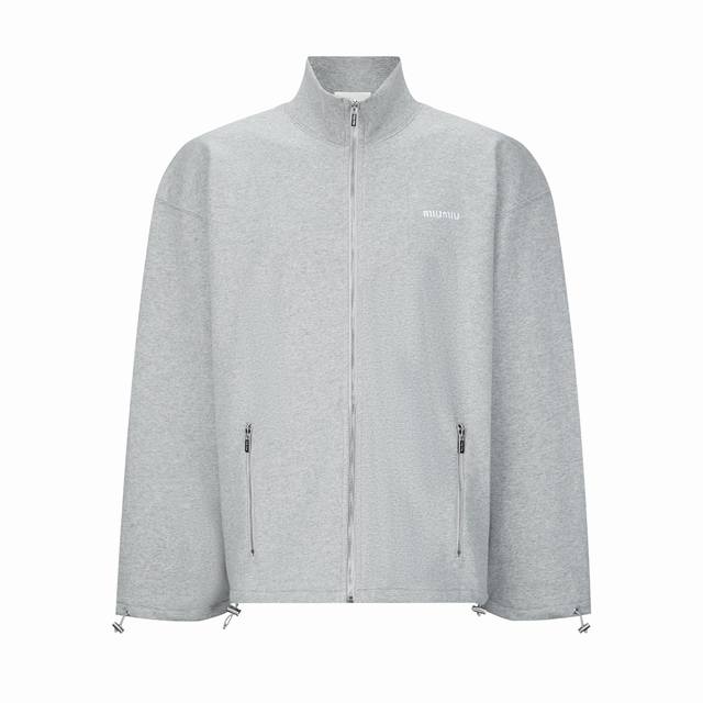 Exclusive Miumiu Logo Embroidered Zipper Jacket in Gray. Originally purchased f