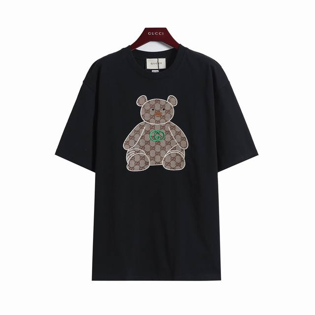 Gucci Gc 25Ss jacquard bear doll patch short-sleeved T-shirt Gc056 A must-have i