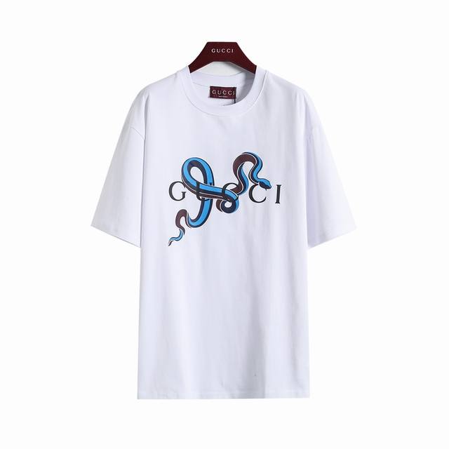 Gucci Gc 25Ss Blue Snake Letter Print Short-Sleeved T-shirt Gc027 A must-have it