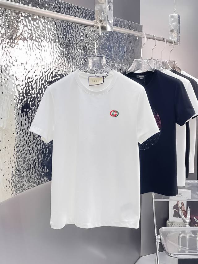 Yan Gucc*Gujia 2025Ss new short-sleeved crew neck T-shirt, made of high-end cust