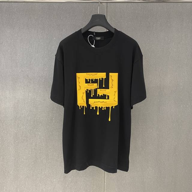 Xp Fd 2025 Spring/Summer new Fendi offset lettering pattern short-sleeved shirt