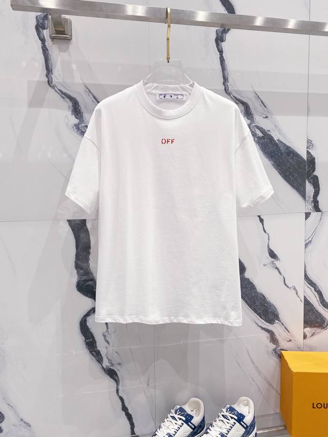 Off-White 260g round neck short-sleeved T-shirtLarge arrow inkjet printed logoOf