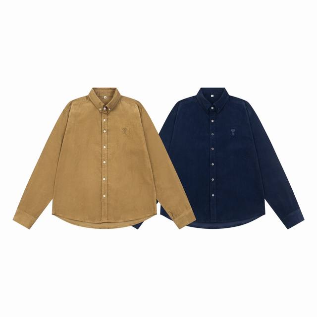 836#Ami24 Early Autumn Heart Color Corduroy Shirt Straight Shoulder Style Unisex
